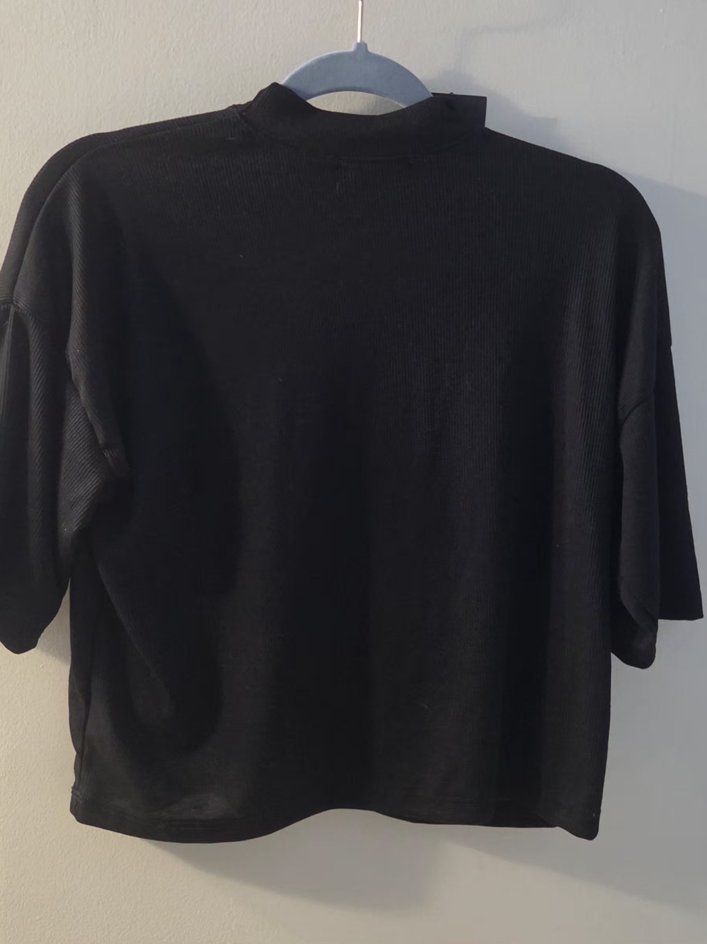 Women's Black Short Sleeve Mock Neck Top